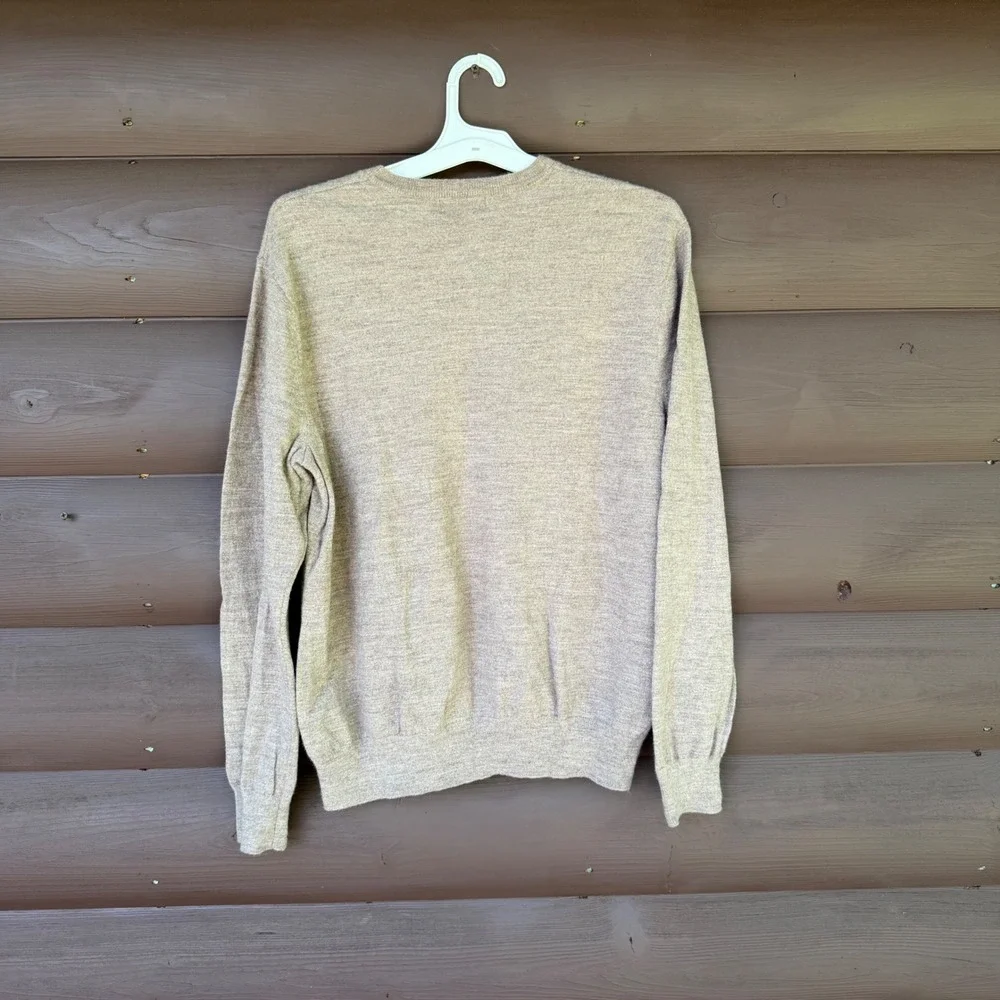 Banana Republic V-Neck Sweater Mens XL Tan Merino Wool Knit Pullover